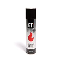 Lata de fluido para isqueiros da marca GTI, modelo Premium com 320ml de butano e iso-butano.