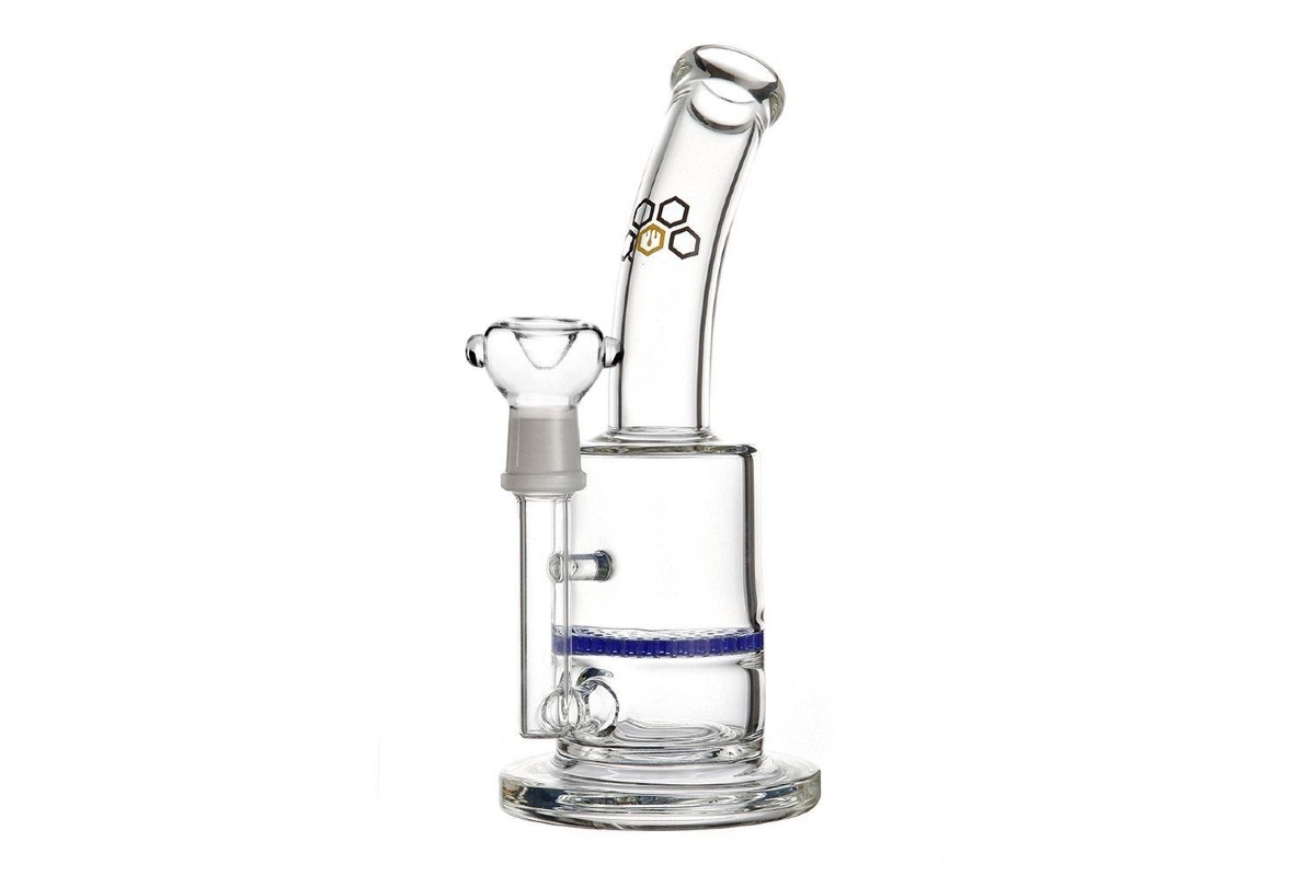 Bong de vidro borossilicato da marca Cultura Dab, modelo Honeycomb, cor transparente com filtro azul