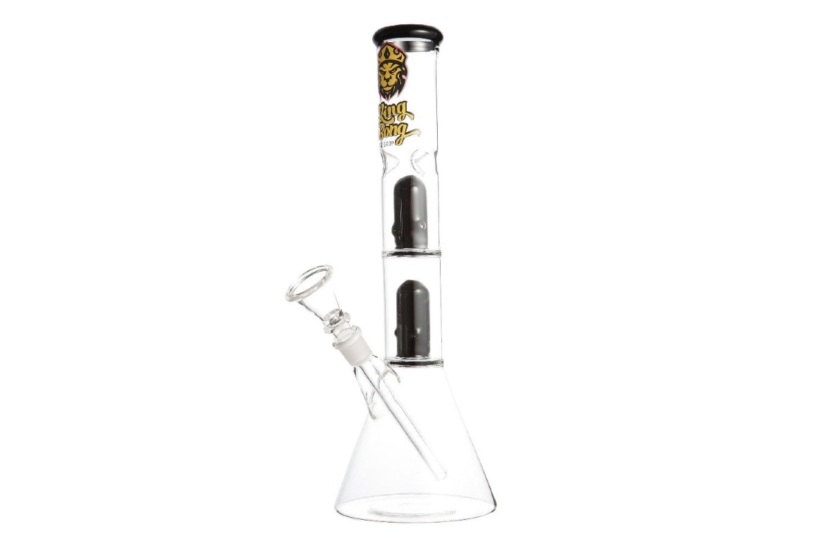 Bong de vidro borossilicato da marca King Bong, modelo Double Dome, cor transparente cor filtro preto