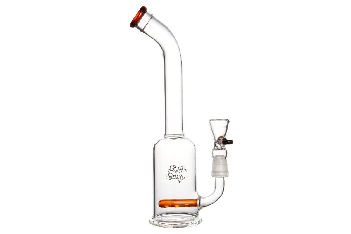 Bong de vidro borossilicato da marca King Bong, modelo Inline, cor transparente com filtro âmbar